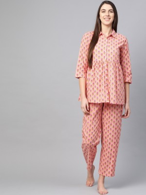 AKIKO Women Printed Pink Shirt & Pyjama set