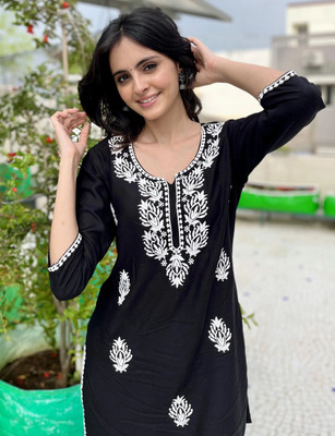 Kalasia Casual Embroidered Women Black Top