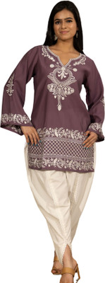 Gailee Casual Embroidered Women Purple Top