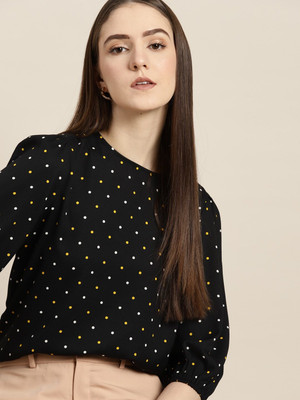 her by invictus Casual Geometric Print Women White, Yellow, Black Top