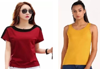 RYTE STYLE Casual Solid Women Maroon, Black, Yellow Top