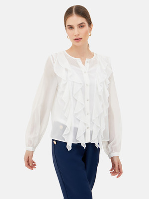 KAZO Formal Solid Women White Top
