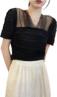 STYLE1ST (by fashion plazza) Casual Self Design Women Black Top