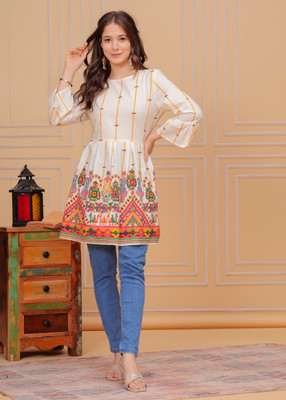 CLOTHI FAB Women Printed Flared Kurta(Multicolor)
