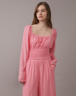 American Eagle Casual Self Design Women Pink Top