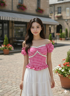 QUINTESSENTIALS Casual Checkered Women Pink, White Top