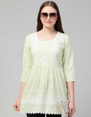 Kleidung Casual Embroidered Women Light Green, White Top