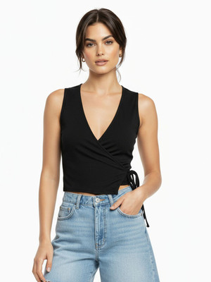 Glitchez Casual Solid Women Black Top