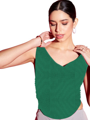 jovo Casual Self Design Women Green Top