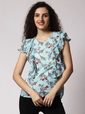 Prettify Casual Printed Women Light Blue Top