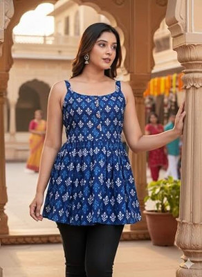 NUVELL Casual Floral Print Women Green Top