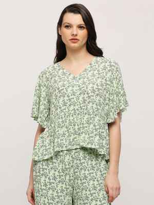 Pepe Jeans Casual Printed Women Green Top