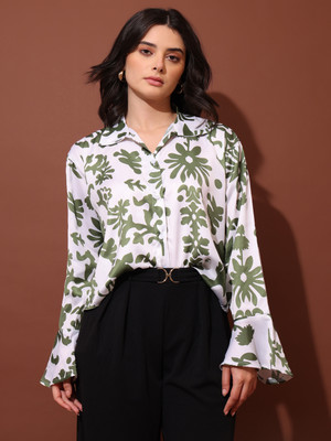 PURVAJA Casual Printed Women White, Green Top