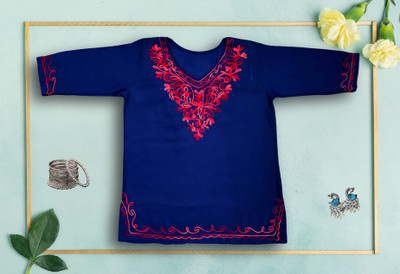 S R RESHMA DRESSES Casual Embroidered Women Dark Blue Top