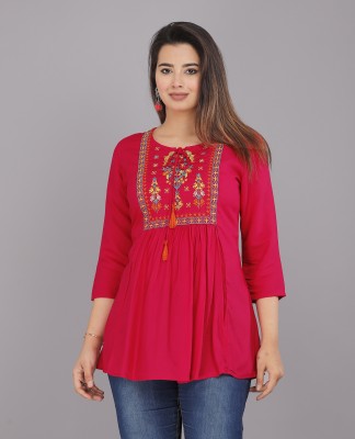 SUYASH Casual Embroidered Women Pink Top