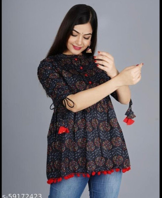 JAYROSH Casual Printed Women Black Top
