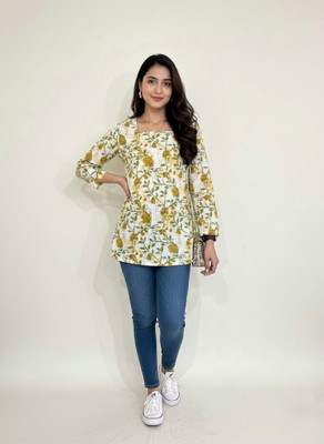 Anu Casual Floral Print Women Yellow Top