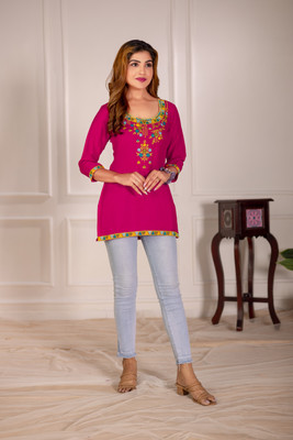 WISTREE Party Embroidered Women Pink Top