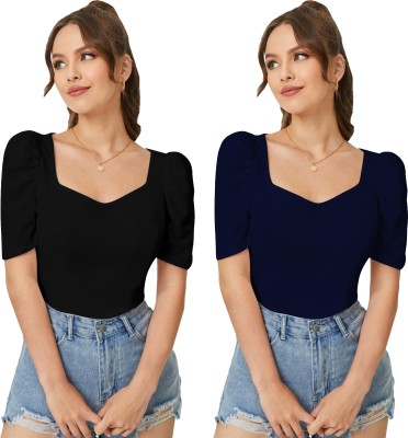 Dream Beauty Fashion Casual Solid Women Black, Dark Blue Top