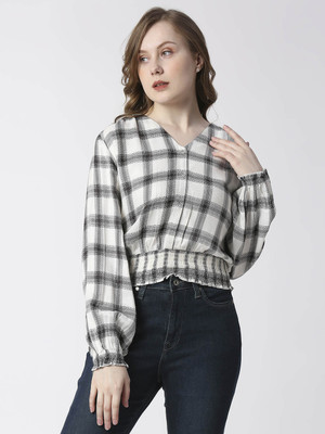 Pepe Jeans Casual Checkered Women Black, White Top