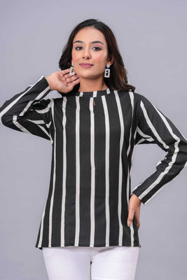 FANCIFY Casual Floral Print Women Black Top