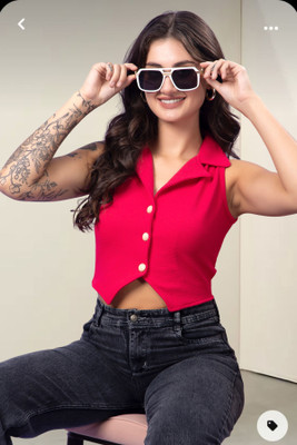 POPWINGS Casual Solid Women Pink Top