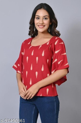 VYMO Formal Printed Women Red Top