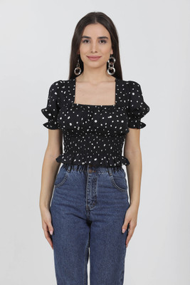 Azzurra Party Printed Women Black Top