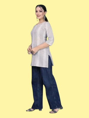 Kfashionbj Women Solid A-line Kurta(White)