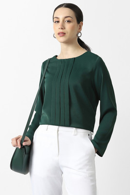 VAN HEUSEN Formal Solid Women Green Top