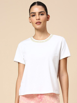 CHEMISTRY Casual Solid Women Beige Top