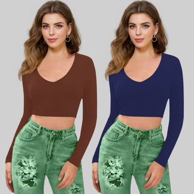 Dream Beauty Fashion Casual Solid Women Dark Blue, Brown Top