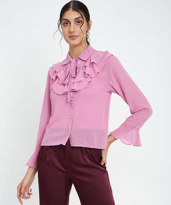 MADAME Casual Solid Women Pink Top