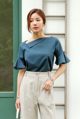 GG Style Casual Solid Women Blue Top