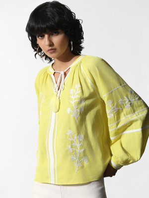 ONLY Casual Embroidered Women Yellow Top