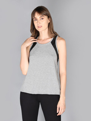 CHKOKKO Casual Color Block Women Grey Top