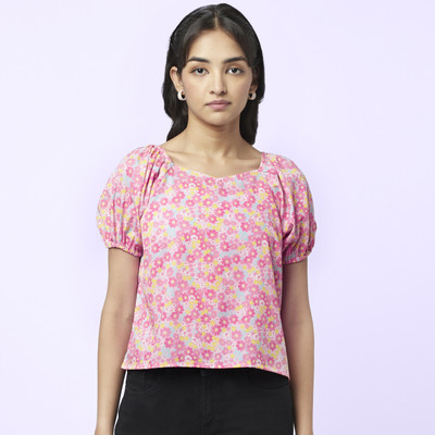 YU by Pantaloons Casual Printed Women Pink Top