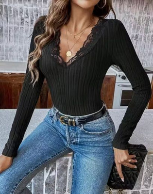 Sovi fashion Casual Self Design Women Black Top