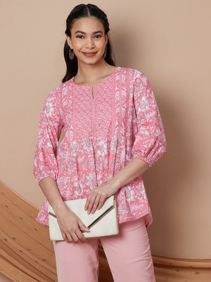Melange by Lifestyle Casual Printed Women Pink Top