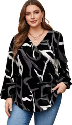 SITAFAB Women Floral Print Flared Kurta(Black)