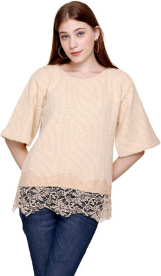 Elthia Casual Solid Women Beige Top