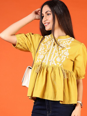 V-MART Casual Embellished Women Yellow Top