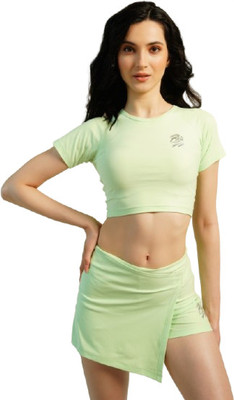 MAKEITPOSSIBLES Casual Solid Women Light Green Top