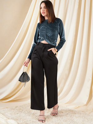 KIBO Casual Solid Women Dark Blue Top