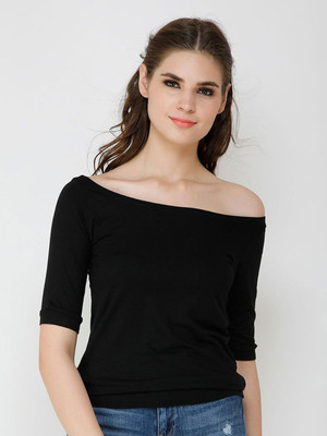 Moda Rapido Casual Solid Women Black Top