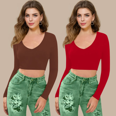 Maheshvi Casual Solid Women Red Top