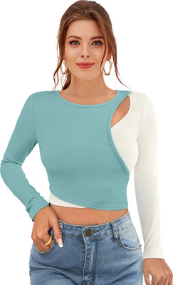 Dhruvil Impex Casual Color Block Women Light Green Top
