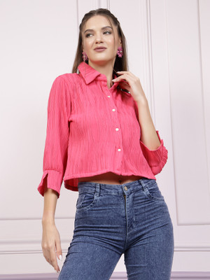 ATHENA Casual Self Design Women Pink Top