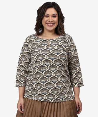 Instafab Plus Casual Printed Women Brown Top