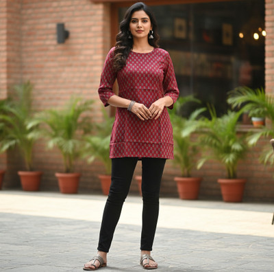 Kurtiking Casual Floral Print Women Maroon Top